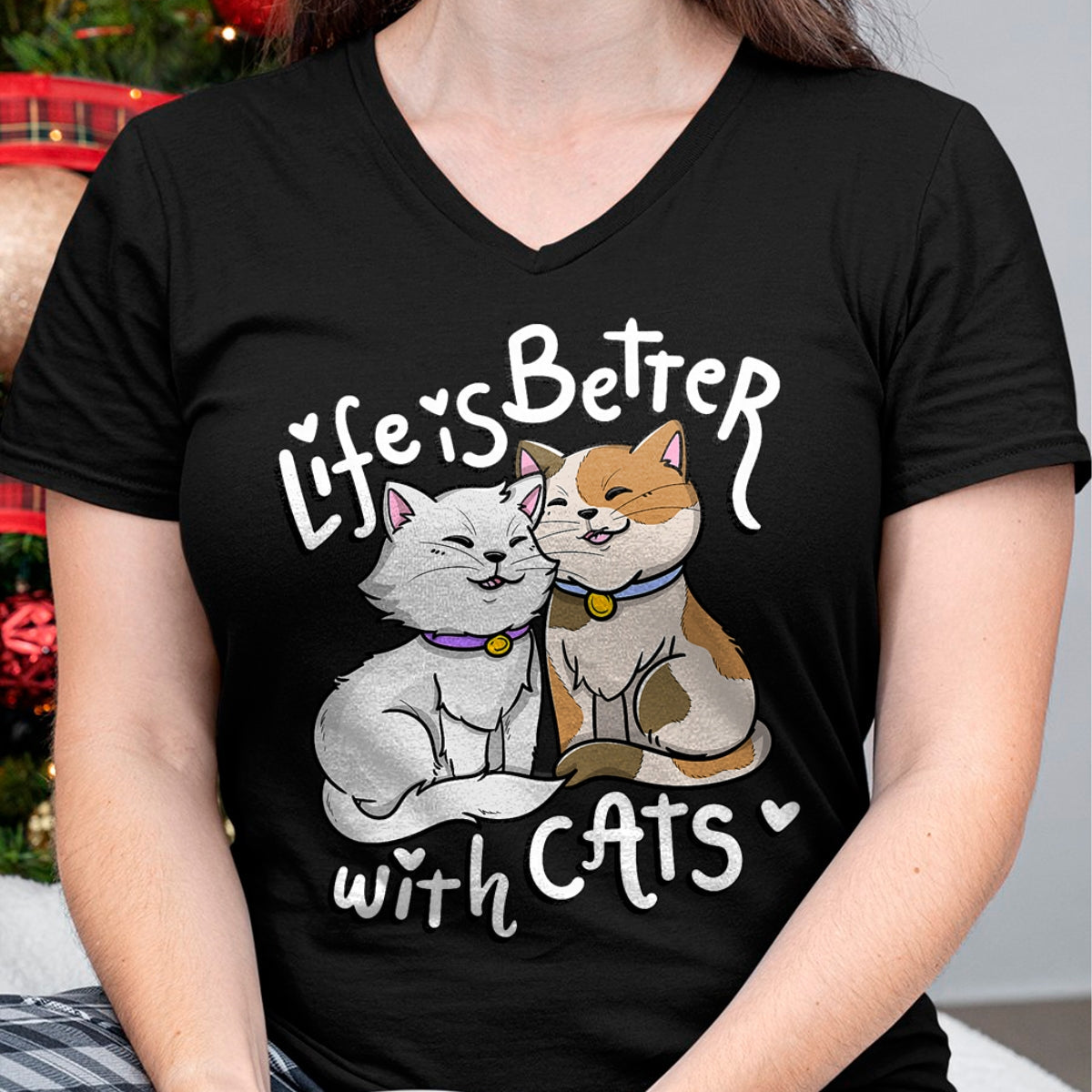Cat Love Shirt, Funny Cat Lover Gift UnisexT-Shirt/Hoodie/Sweatshirt HLT00 - Valentine_s Cat Lover Life is Better with Cats Mother_s Day T-Shirt Small