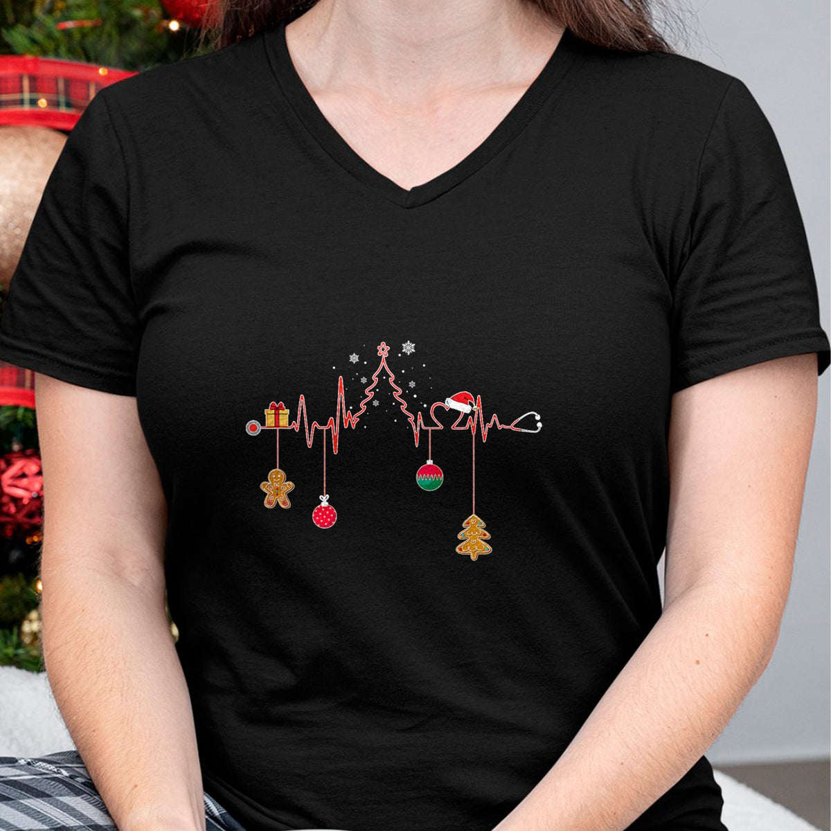 Funny Nurse Shirt, Nurse Unisex T-Shirt/Hoodie/Sweatshirt HLT00 - Christmas Tree Heartbeat Funny Christmas Nursing Costume T-Shirt