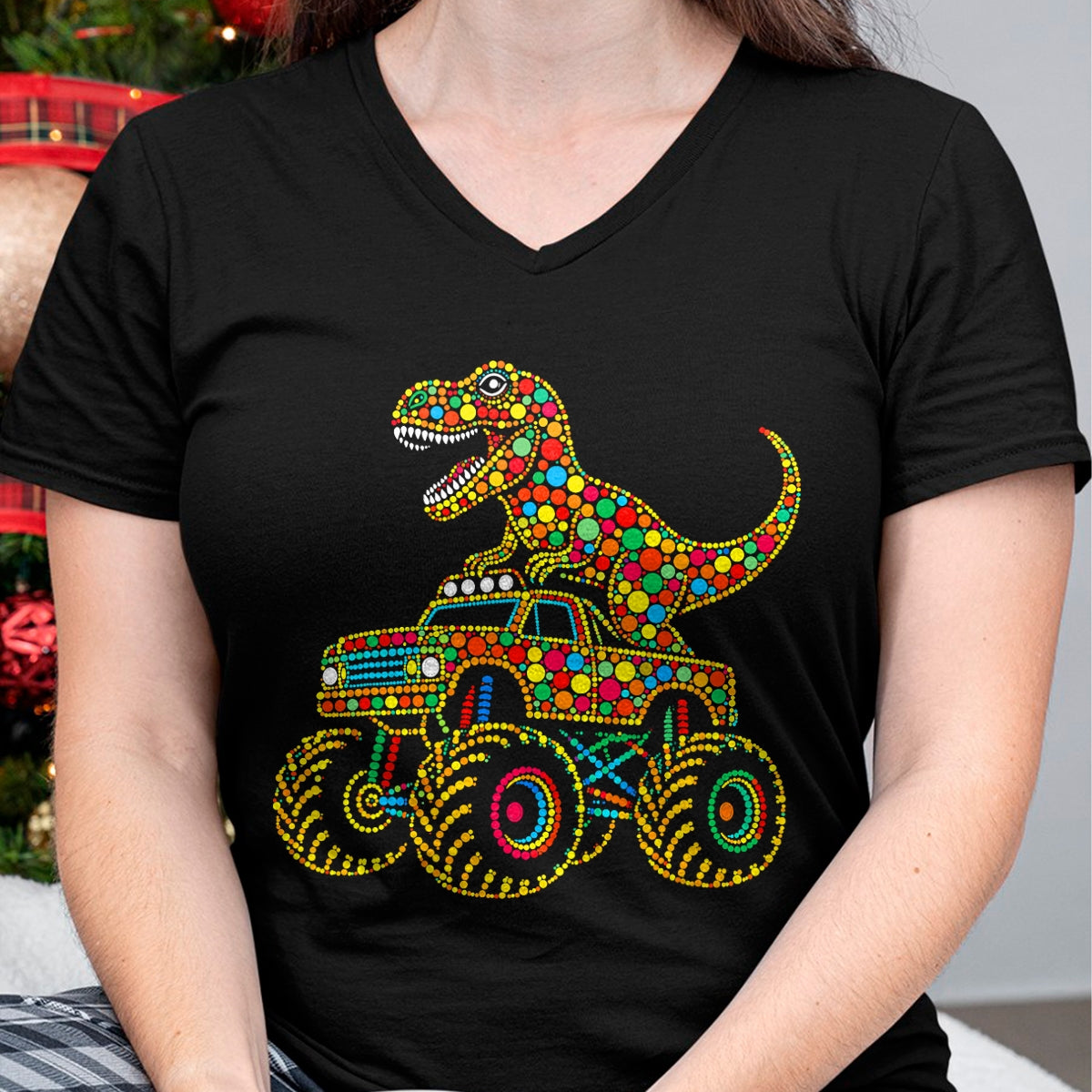 Best Dinosaur Lover Shirt, Funny Dinosaur UnisexT-Shirt/Hoodie/Sweatshirt HLT00 - Colorful Polka Dot Dinosaur Riding Monster Truck Toddler Boy T-Shirt