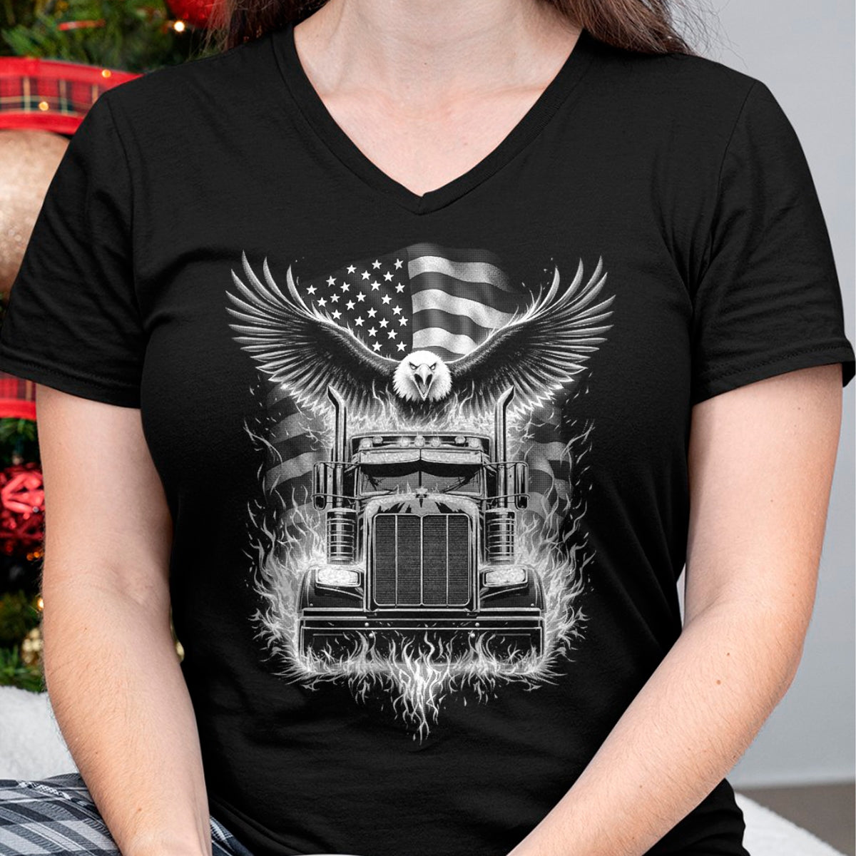 Best Truck Driver Life Shirt, Funny Trucker UnisexT-Shirt/Hoodie/Sweatshirt HLT00 - Trucker Patriotic American Flag Semi Truck Driver Eagle T-Shirt (3)