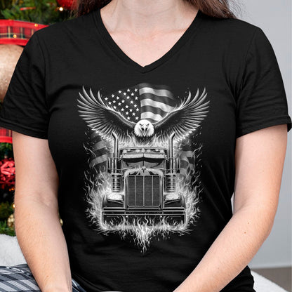 Best Truck Driver Life Shirt, Funny Trucker UnisexT-Shirt/Hoodie/Sweatshirt HLT00 - Trucker Patriotic American Flag Semi Truck Driver Eagle T-Shirt (3)