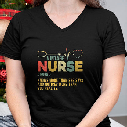 Funny Nurse Shirt, Nurse Unisex T-Shirt/Hoodie/Sweatshirt HLT00 - Womens Vintage Nurse Definition Hospital Medical Registered Nursing V-Neck T-Shirt