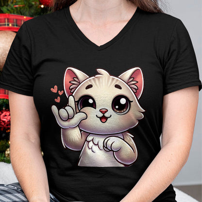 Cat Love Shirt, Funny Cat Lover Gift UnisexT-Shirt/Hoodie/Sweatshirt HLT00 - Kitten Cute Cat Making Love You Hand Sign Language ASL T-Shirt