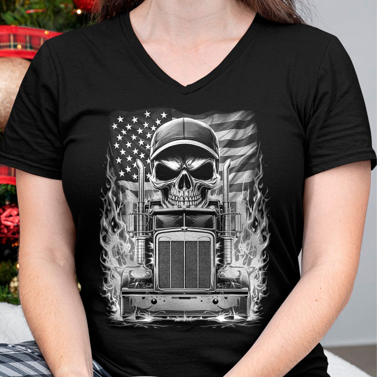 Best Truck Driver Life Shirt, Funny Trucker UnisexT-Shirt/Hoodie/Sweatshirt HLT00 - Trucker Patriotic American Flag Semi Truck Driver Skull T-Shirt