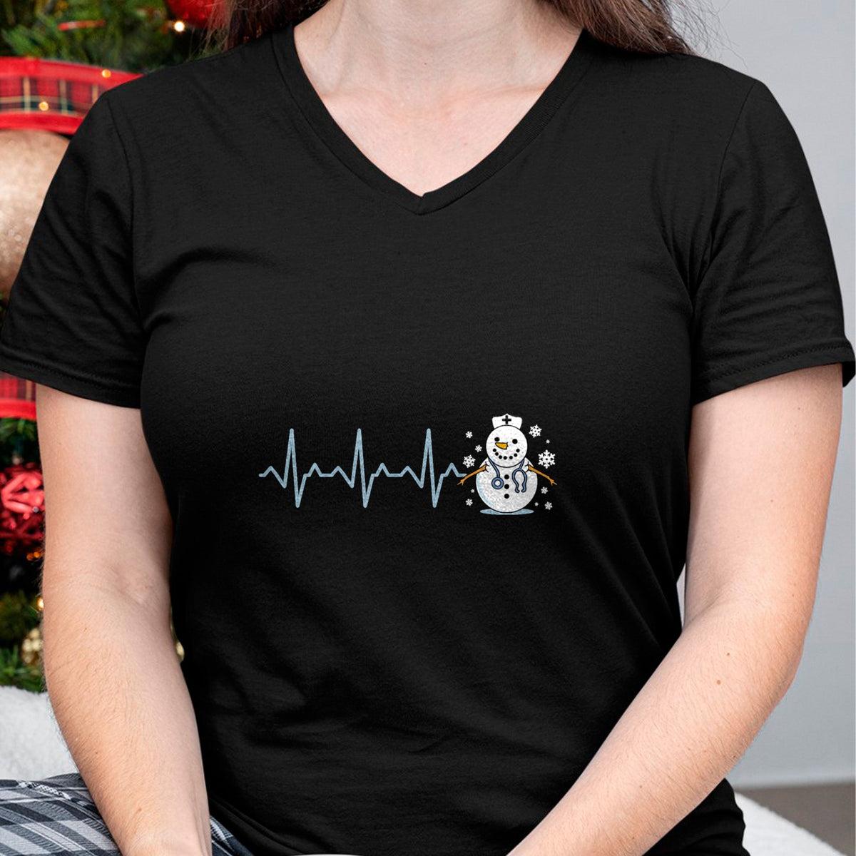 Funny Nurse Shirt, Nurse Unisex T-Shirt/Hoodie/Sweatshirt HLT00 - Heartbeat Nurse Snowman Nurse Christmas T-Shirt