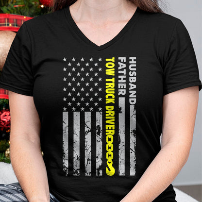 Best Truck Driver Life Shirt, Funny Trucker UnisexT-Shirt/Hoodie/Sweatshirt HLT00 - Husband Father Tow Truck Driver American Flag Towing Dad T-Shirt