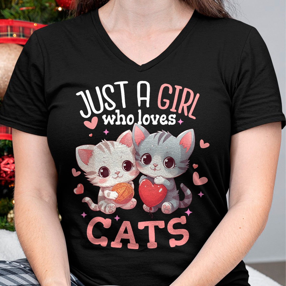 Cat Love Shirt, Funny Cat Lover Gift UnisexT-Shirt/Hoodie/Sweatshirt HLT00 - Just A Girl Who Loves Cats Cute Kawaii Hearts Cat Lover T-Shirt