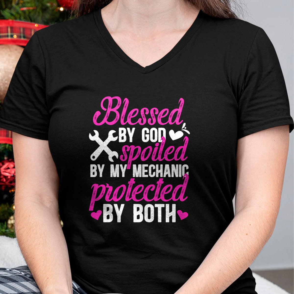 Best Wife Shirt, Wife and Husband Unisex T-Shirt/Hoodie/Sweatshirt HLT00 - Gift for wife T shirt, spoiled wife   Blessed By God Spoiled By My Mechanic Wife Of A Mechanic Pullo