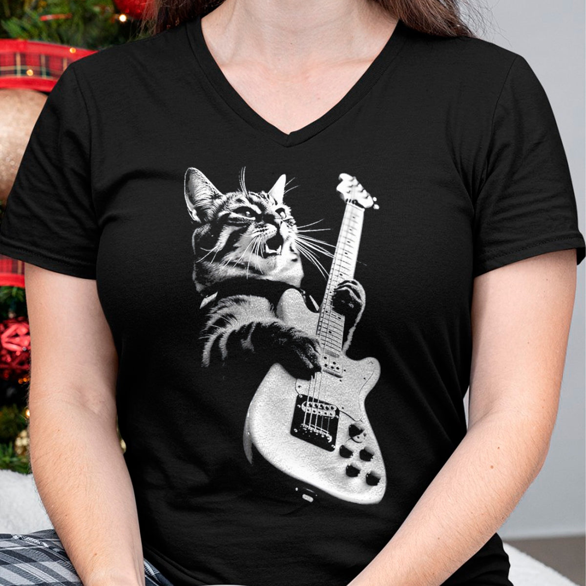 Cat Love Shirt, Funny Cat Lover Gift UnisexT-Shirt/Hoodie/Sweatshirt HLT00 - Rock Cat Playing Guitar - Funny Guitar Cat T-Shirt, Men, Heather Blue, Large