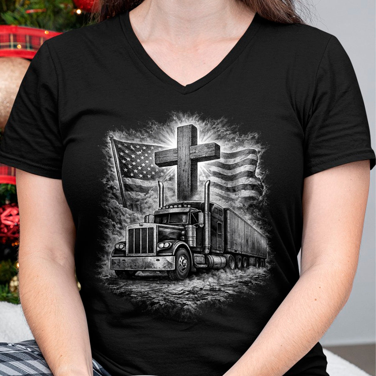 Best Truck Driver Life Shirt, Funny Trucker UnisexT-Shirt/Hoodie/Sweatshirt HLT00 - Trucker Patriotic American Flag Christian Cross Semi Truck T-Shirt
