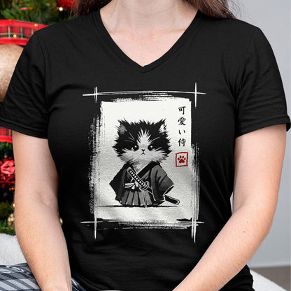 Cat Love Shirt, Funny Cat Lover Gift UnisexT-Shirt/Hoodie/Sweatshirt HLT00 - Samurai Cat Japanese Art Sumi-e Novelty Kawaii Funny Cat T-Shirt, Men, Black, Large