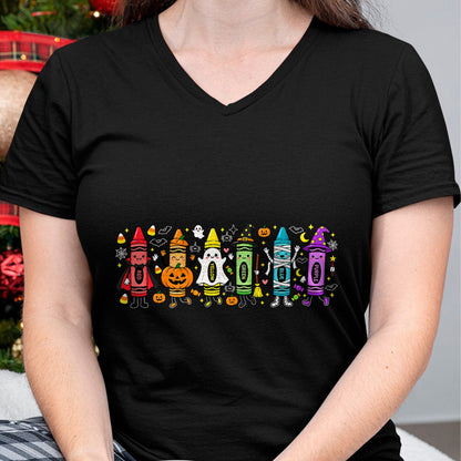 Best Teacher Shirt, Funny Teacher UnisexT-Shirt/Hoodie/Sweatshirt HLT00 - Spooky Halloween Crayons Teacher Classroom T-Shirt