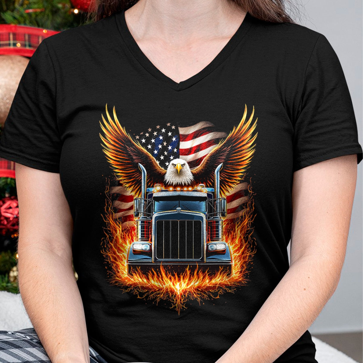 Best Truck Driver Life Shirt, Funny Trucker UnisexT-Shirt/Hoodie/Sweatshirt HLT00 - Trucker Patriotic American Flag Semi Truck Driver Eagle T-Shirt (2)