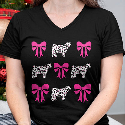 Best Farmer Life Shirt, Funny Farmer UnisexT-Shirt/Hoodie/Sweatshirt HLT00 - Show Steer Girl Cheetah Bows T-Shirt