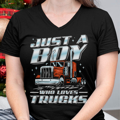 Best Truck Driver Life Shirt, Funny Trucker UnisexT-Shirt/Hoodie/Sweatshirt HLT00 - Just a Boy Who Loves Trucks Trucker Semi Truck Driver Funny T-Shirt