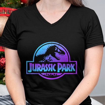 Best Dinosaur Lover Shirt, Funny Dinosaur UnisexT-Shirt/Hoodie/Sweatshirt HLT00 - Jurassic Park Blue & Purple Fossil Logo Graphic Short Sleeve T-Shirt