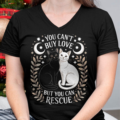 Cat Love Shirt, Funny Cat Lover Gift UnisexT-Shirt/Hoodie/Sweatshirt HLT00 - Women_s You Can_t Buy Love But You Can Rescue It Cat Lovers V-Neck T-Shirt