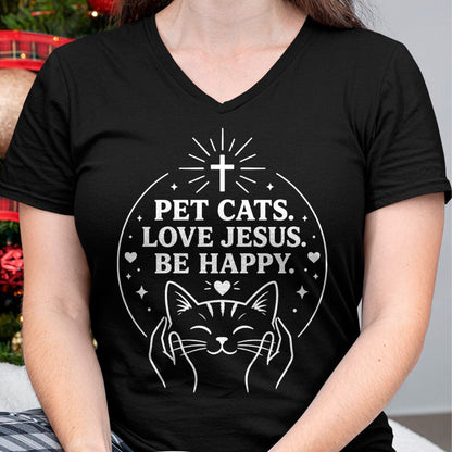 Cat Love Shirt, Funny Cat Lover Gift UnisexT-Shirt/Hoodie/Sweatshirt HLT00 - Pet Cats Love Jesus Be Happy Christian Faith Cat Lover Long Sleeve T-Shirt