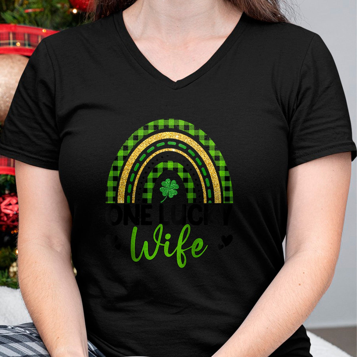 Best Wife Shirt, Wife and Husband Unisex T-Shirt/Hoodie/Sweatshirt HLT00 - Gift for wife T shirt, lucky wife   Womens One Lucky Wife Boho Rainbow St Patricks Day Shamrock Ragl