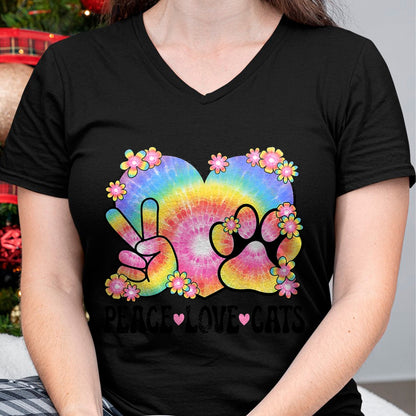 Cat Love Shirt, Funny Cat Lover Gift UnisexT-Shirt/Hoodie/Sweatshirt HLT00 - Peace Love Cats Owner 60s 70s Hippie Outfit Cute Cat Lover Men Women Kids T-Shirt