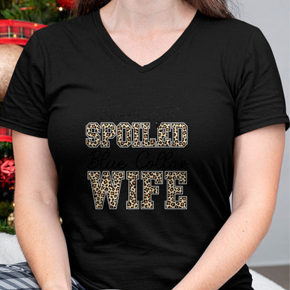 Best Wife Shirt, Wife and Husband Unisex T-Shirt/Hoodie/Sweatshirt HLT00 - Gift for wife T shirt, spoiled wife   Somebody's Spoiled Blue Collar Wife Leopard Mother's Day T-Shi