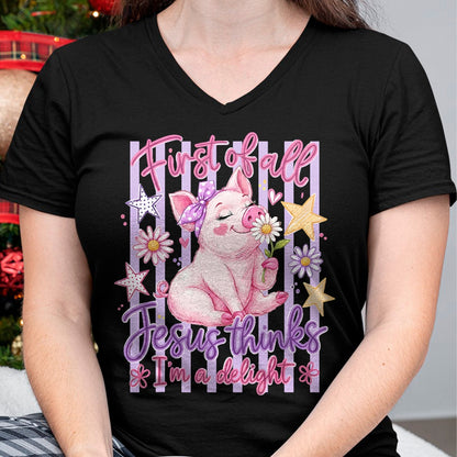 Best Farmer Life Shirt, Funny Farmer UnisexT-Shirt/Hoodie/Sweatshirt HLT00 - First of All Jesus Thinks I'm A Delight Pig Farmer Christian T-Shirt