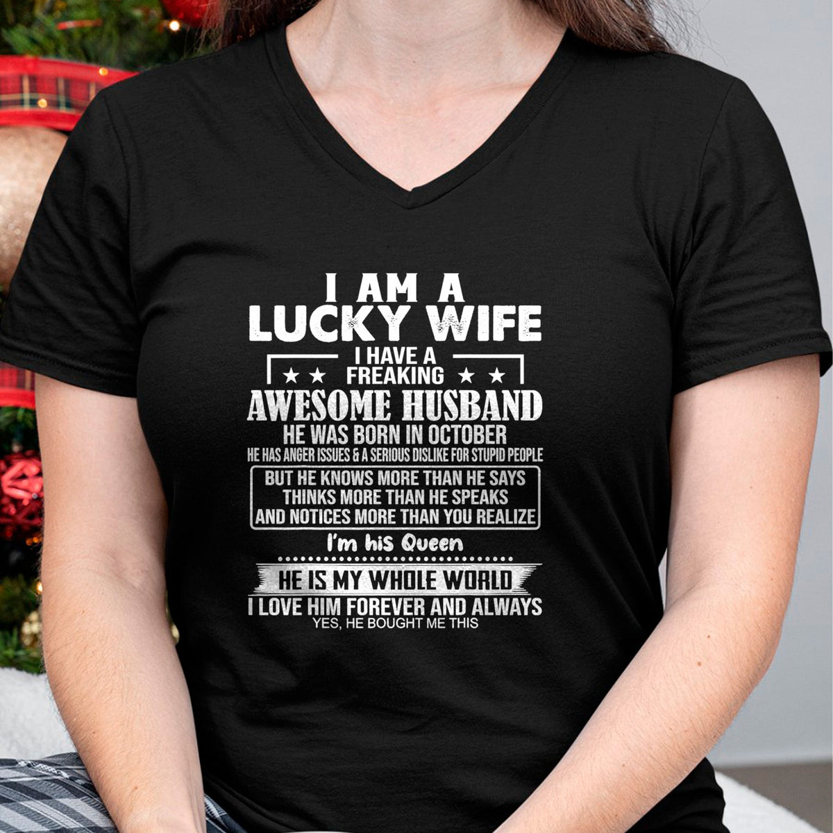 Best Wife Shirt, Wife and Husband Unisex T-Shirt/Hoodie/Sweatshirt HLT00 - Gift for wife T shirt, lucky wife   I Am A Lucky Wife I Have A Freaking Awesome Husband OCTOBER T-Sh