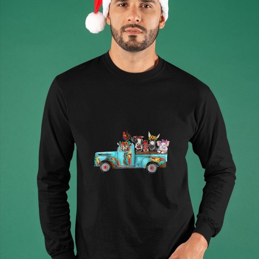 Best Farmer Life Shirt, Funny Farmer UnisexT-Shirt/Hoodie/Sweatshirt HLT00 - Farm Pickup Truck with Farm Animals Farmer_s Wife Cow Girl T-Shirt