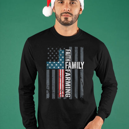Best Farmer Life Shirt, Funny Farmer UnisexT-Shirt/Hoodie/Sweatshirt HLT00 - Faith Family Farming Freedom - Christian Farmer Cross Flag T-Shirt