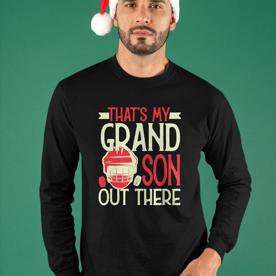 Best Grandpa Shirt, Proud Grandpa Unisex T-Shirt/Hoodie/Sweatshirt HLT00 - That's My Grandson Out There Hockey For Grandma Grandpa T-Shirt