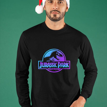 Best Dinosaur Lover Shirt, Funny Dinosaur UnisexT-Shirt/Hoodie/Sweatshirt HLT00 - Jurassic Park Blue & Purple Fossil Logo Graphic Short Sleeve T-Shirt
