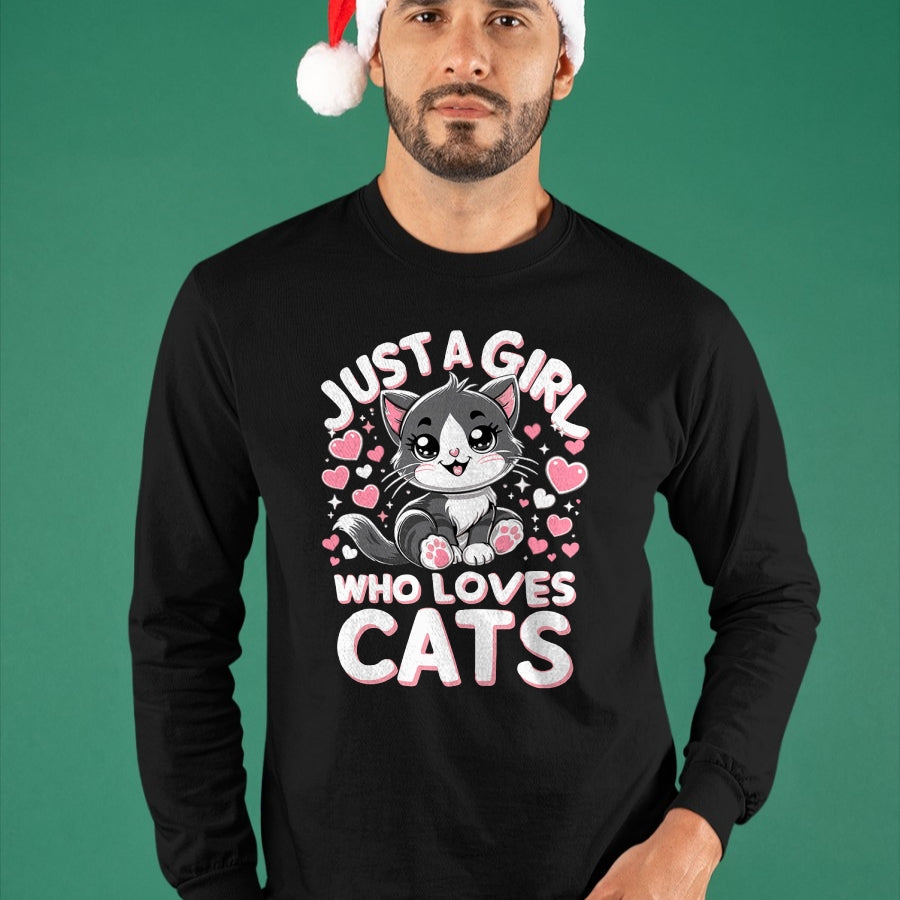 Cat Love Shirt, Funny Cat Lover Gift UnisexT-Shirt/Hoodie/Sweatshirt HLT00 - Just A Girl Who Loves Cats Cute Cat T-Shirt