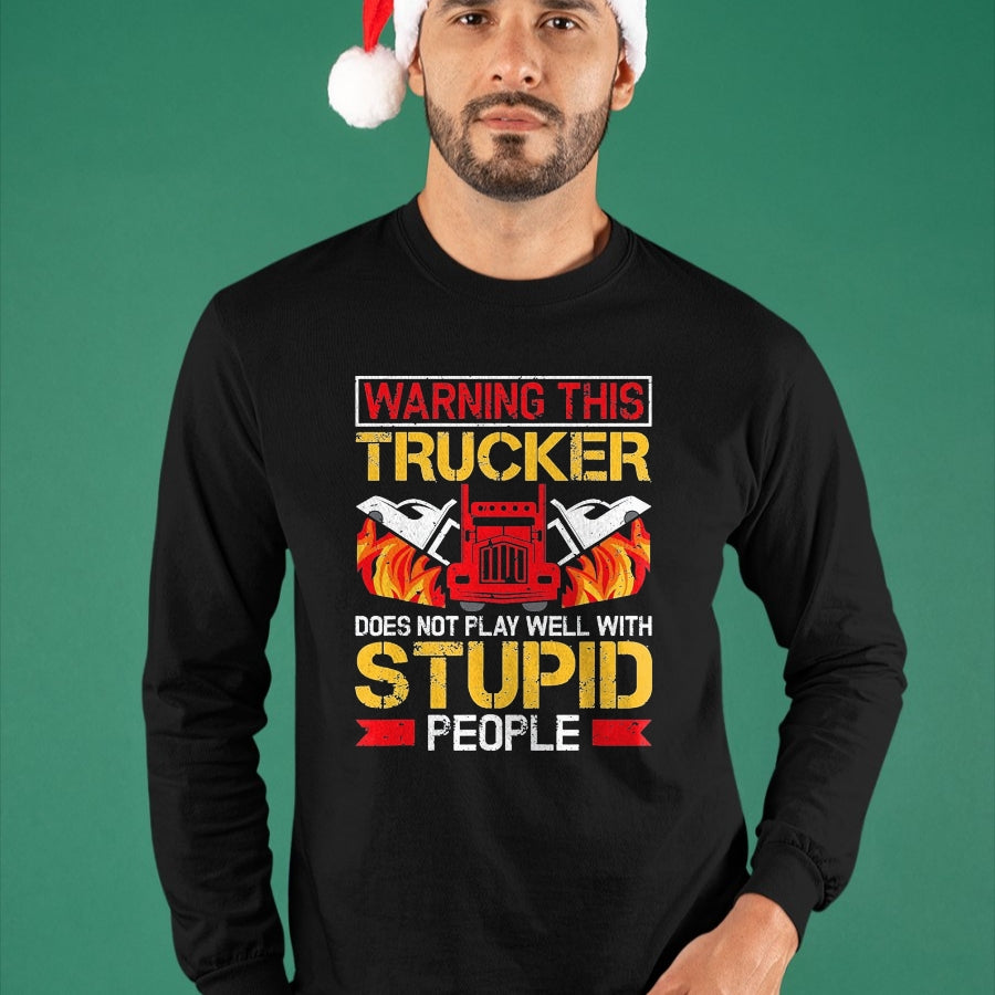 Best Truck Driver Life Shirt, Funny Trucker UnisexT-Shirt/Hoodie/Sweatshirt HLT00 - Funny Trucker Warning Semi Truck Driver Trucker T-Shirt, Men, Black, Large