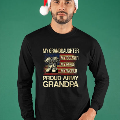 Best Grandpa Shirt, Proud Grandpa Unisex T-Shirt/Hoodie/Sweatshirt HLT00 - My Granddaughter My Soldier My Pride My Hero Proud Grandpa T-Shirt