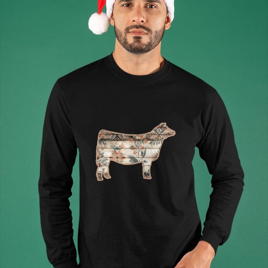 Best Farmer Life Shirt, Funny Farmer UnisexT-Shirt/Hoodie/Sweatshirt HLT00 - Show Stock Beef Cow with Rustic Floral Cottage Pattern T-Shirt