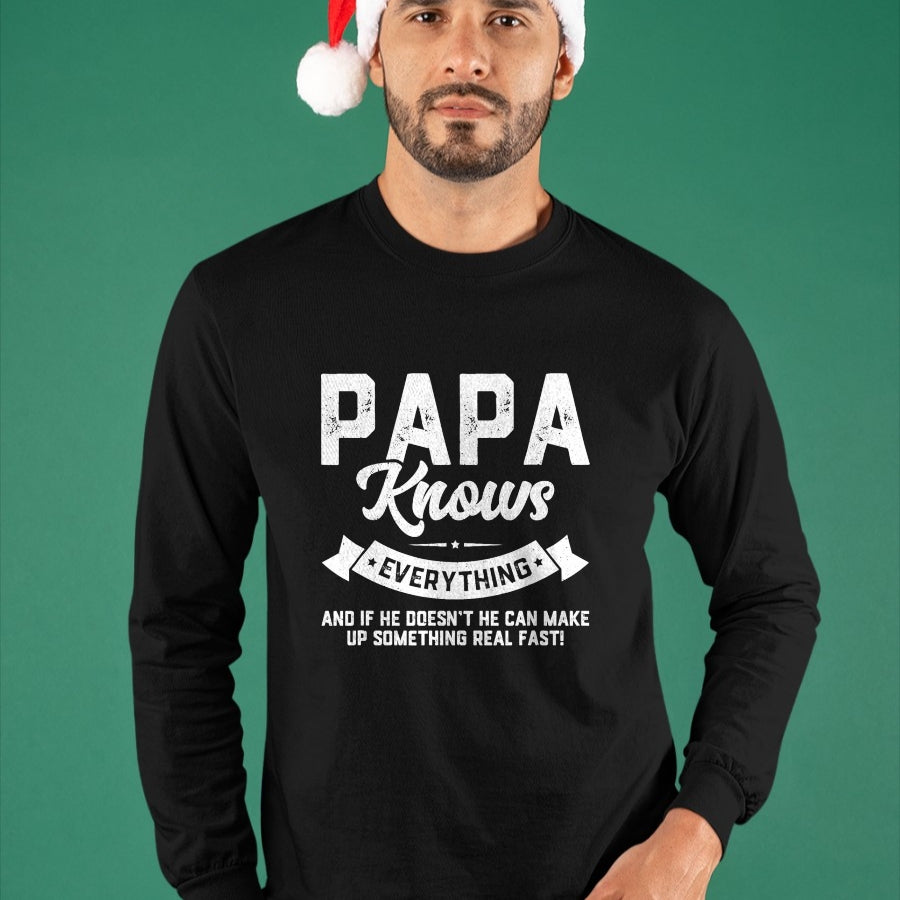 Best Grandpa Shirt, Proud Grandpa Unisex T-Shirt/Hoodie/Sweatshirt HLT00 - Papa Knows Everything 60th Gift Funny Father's Day T-Shirt