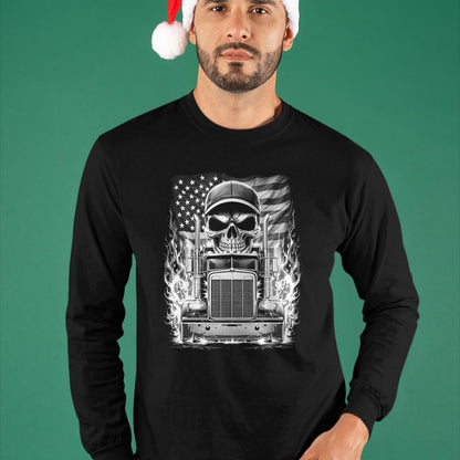 Best Truck Driver Life Shirt, Funny Trucker UnisexT-Shirt/Hoodie/Sweatshirt HLT00 - Trucker Patriotic American Flag Semi Truck Driver Skull T-Shirt (2)