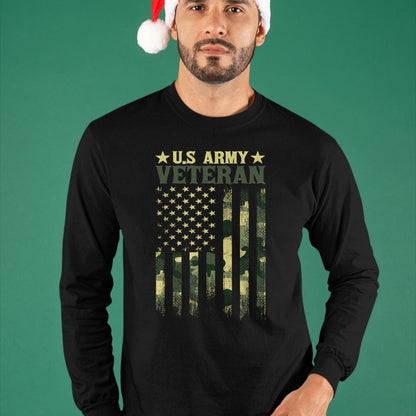 Proud Veteran Shirt, Funny Veteran UnisexT-Shirt/Hoodie/Sweatshirt HLT00 - US Army Veteran Patriotic Military Camouflage American Flag Long Sleeve T-Shirt