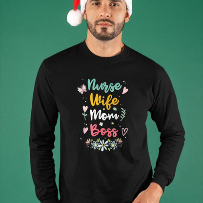 Funny Nurse Shirt, Nurse Unisex T-Shirt/Hoodie/Sweatshirt HLT00 - Womens Nurse Wife Mom Boss V-Neck T-Shirt