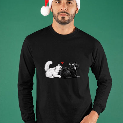 Cat Love Shirt, Funny Cat Lover Gift UnisexT-Shirt/Hoodie/Sweatshirt HLT00 - Women_s Funny Cat Couple Black White Cats Love Cat Biting Cat Butt V-Neck T-Shirt