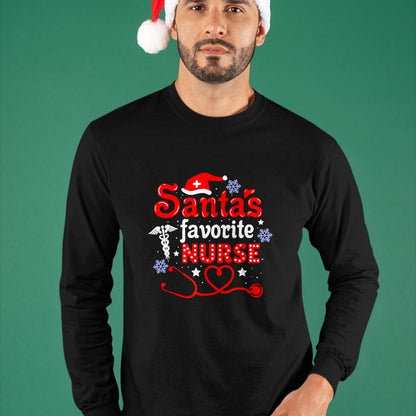 Funny Nurse Shirt, Nurse Unisex T-Shirt/Hoodie/Sweatshirt HLT00 - Santa's Favorite Nurse Christmas Short Sleeve T-Shirt (1)