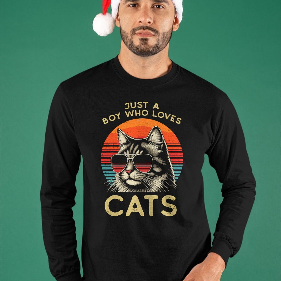 Cat Love Shirt, Funny Cat Lover Gift UnisexT-Shirt/Hoodie/Sweatshirt HLT00 - Just Boy Who Loves Cats Retro Kitten Kitty Boys Kids Men T-Shirt