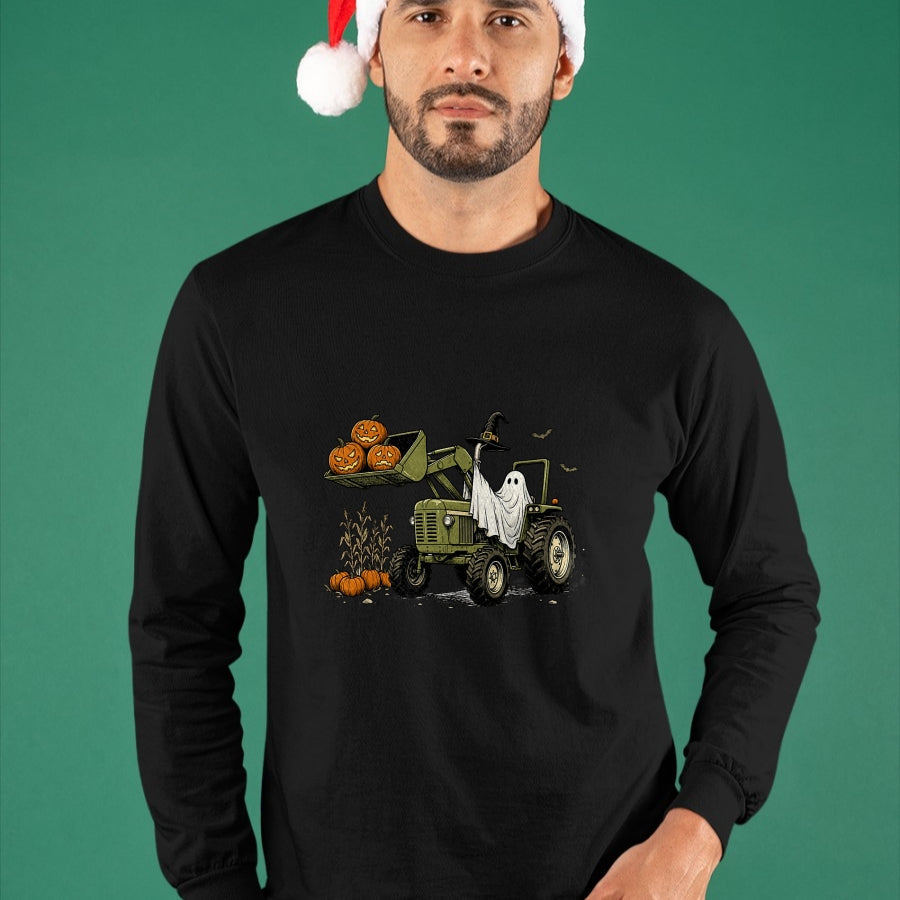 Best Farmer Life Shirt, Funny Farmer UnisexT-Shirt/Hoodie/Sweatshirt HLT00 - Ghost Tractor Pumpkin Halloween Costume Farmer Boys Kids T-Shirt