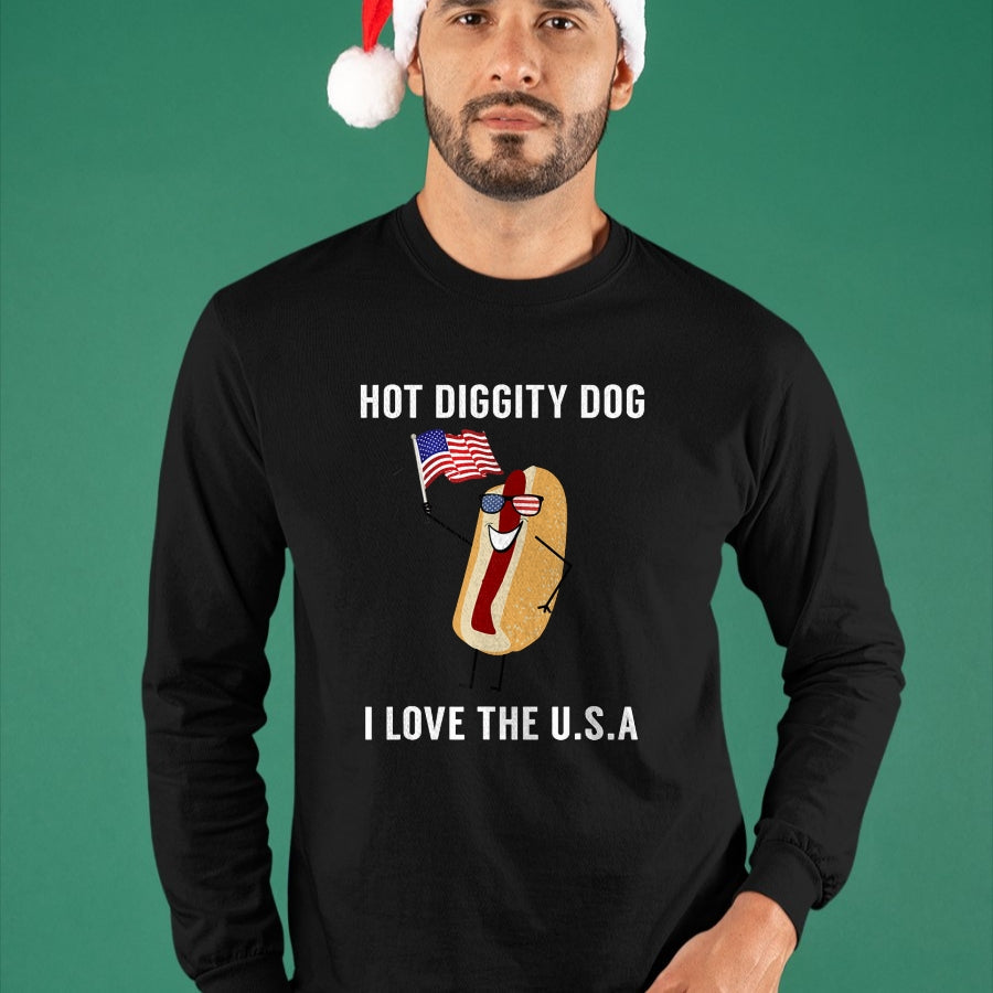 Dog Love Shirt, Dog Lover Gift T-Shirt/Hoodie/Sweatshirt HLT00 - Hot Diggity Dog I Love USA - Funny Fourth of July T-Shirt