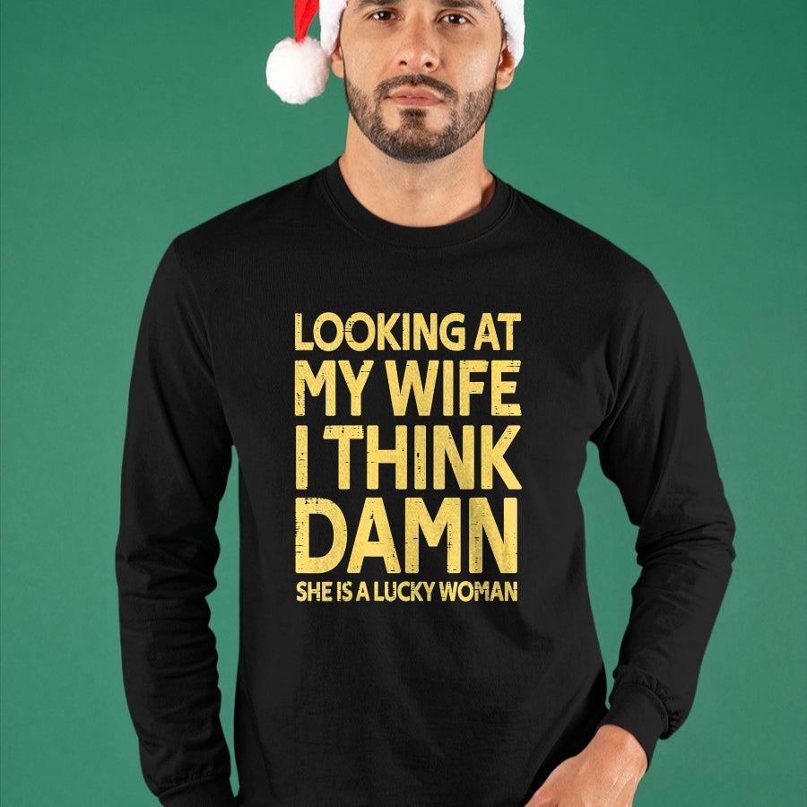 Best Wife Shirt, Wife and Husband Unisex T-Shirt/Hoodie/Sweatshirt HLT00 - Gift for wife T shirt, lucky wife   Womens My Wife Is A Lucky Woman Husband Gift Wife Themed Gift V-