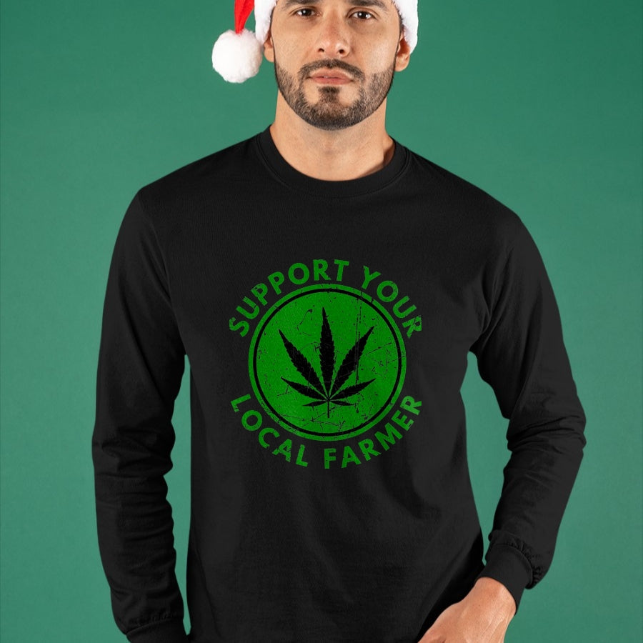 Best Farmer Life Shirt, Funny Farmer UnisexT-Shirt/Hoodie/Sweatshirt HLT00 - Marijuana Support Your Local Farmer Cannabis Weed Green T-Shirt, Men, Black, 3X-Large