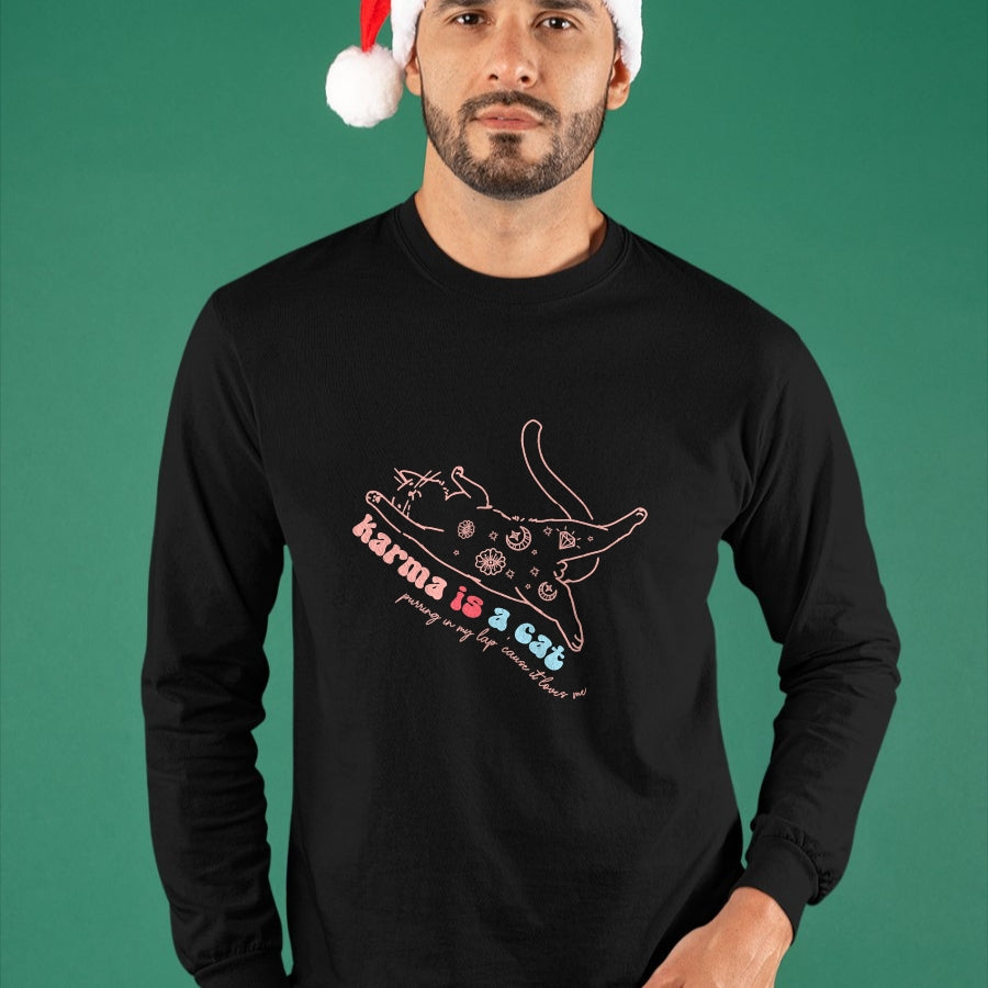 Cat Love Shirt, Funny Cat Lover Gift UnisexT-Shirt/Hoodie/Sweatshirt HLT00 - Karma Is Cat Purring In My Lap Cause It Loves Me  Cat Love T-Shirt