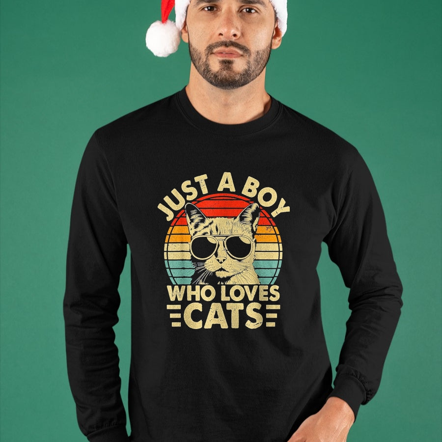Cat Love Shirt, Funny Cat Lover Gift UnisexT-Shirt/Hoodie/Sweatshirt HLT00 - Vintage Just A Boy Who Loves Cats Boy Kitten Cat Lover Boys T-Shirt, Youth, Heather Blue, Small (1)