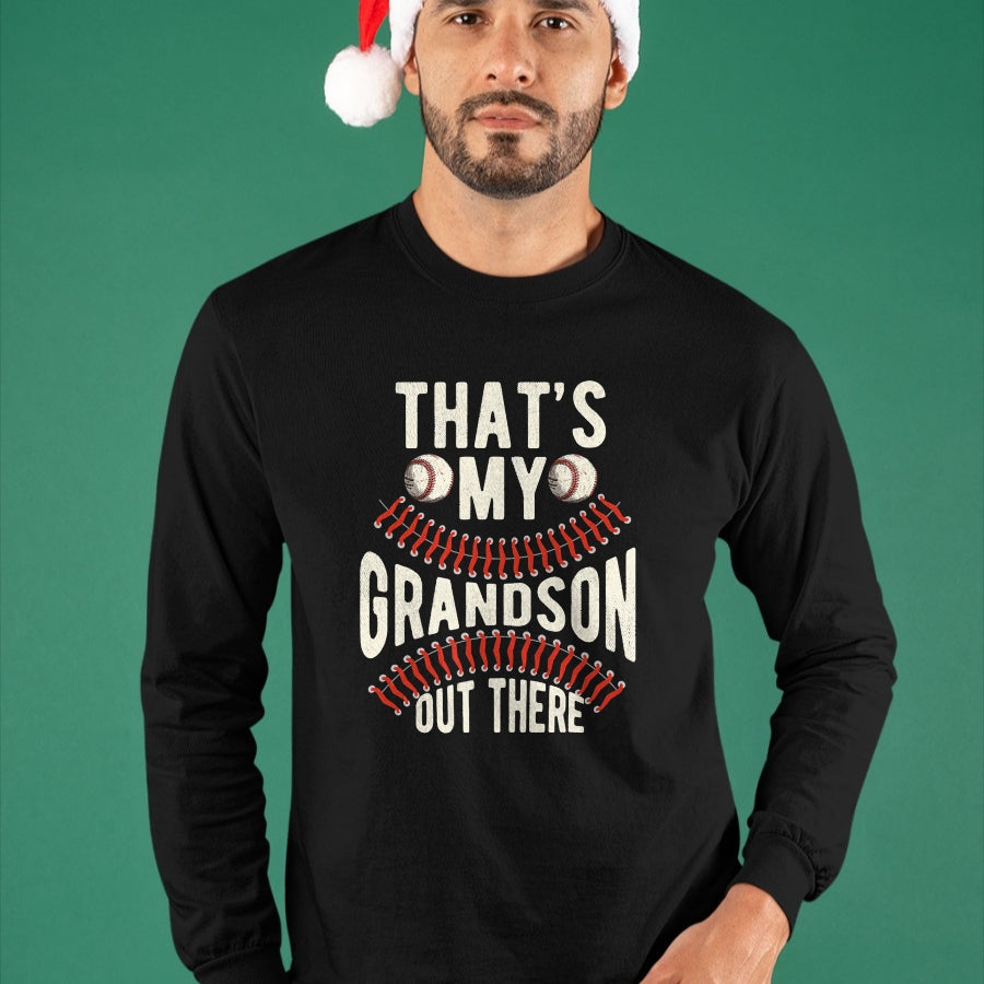 Best Grandpa Shirt, Proud Grandpa Unisex T-Shirt/Hoodie/Sweatshirt HLT00 - That's My Grandson Out There Baseball Men Grandpa Baseball T-Shirt