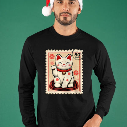 Cat Love Shirt, Funny Cat Lover Gift UnisexT-Shirt/Hoodie/Sweatshirt HLT00 - Maneki Neko Japanese Kawaii Lucky Cat Stamp Retro Aesthetic T-Shirt (1)